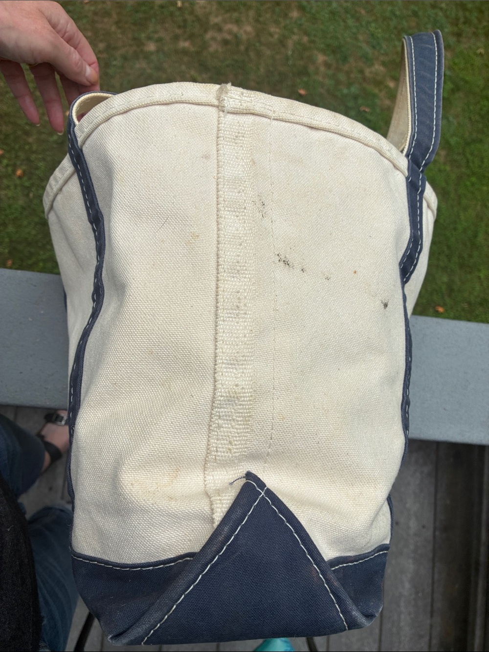 Vintage 90s L.L. Bean Boat and Tote Distressed Medium Cream Blue Made in USA - Picture 9 of 17